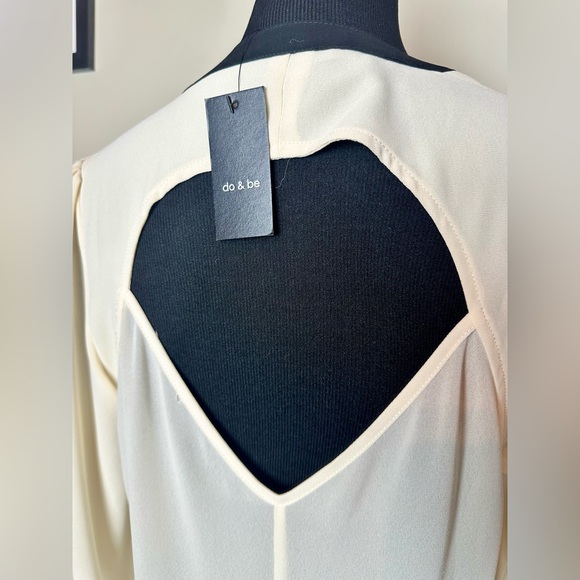 DO&BE Studded Black/Cream Zip-Front Blouse SZ L - Picture 6 of 8